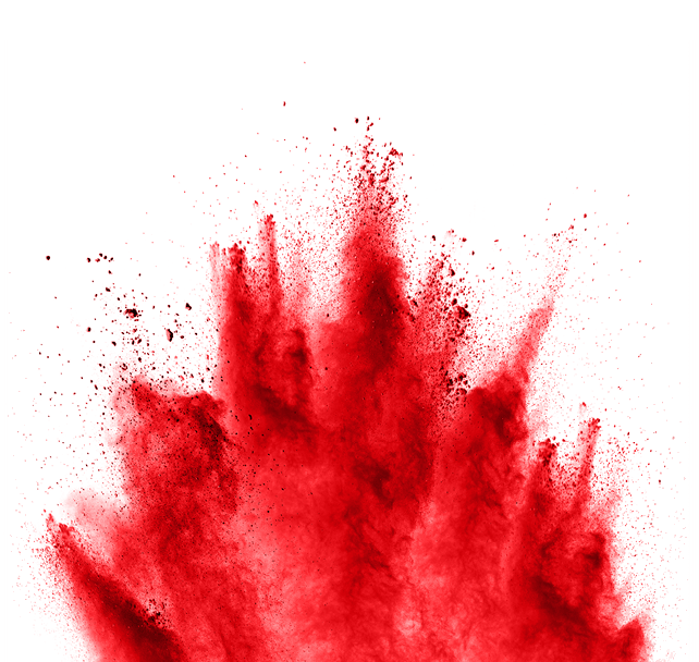 abstract red powder explosion on white background. abstract red dust splattered on background. Freeze motion of red powder splashing.